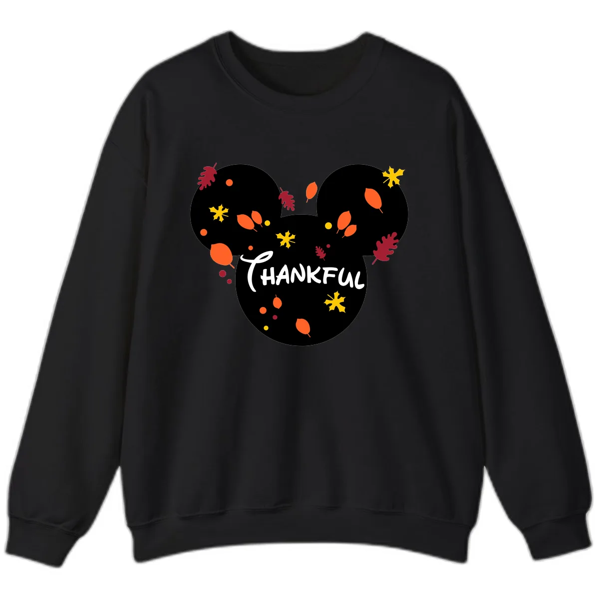 Mickey Ears Thankful Leaves Sweatshirt in Black