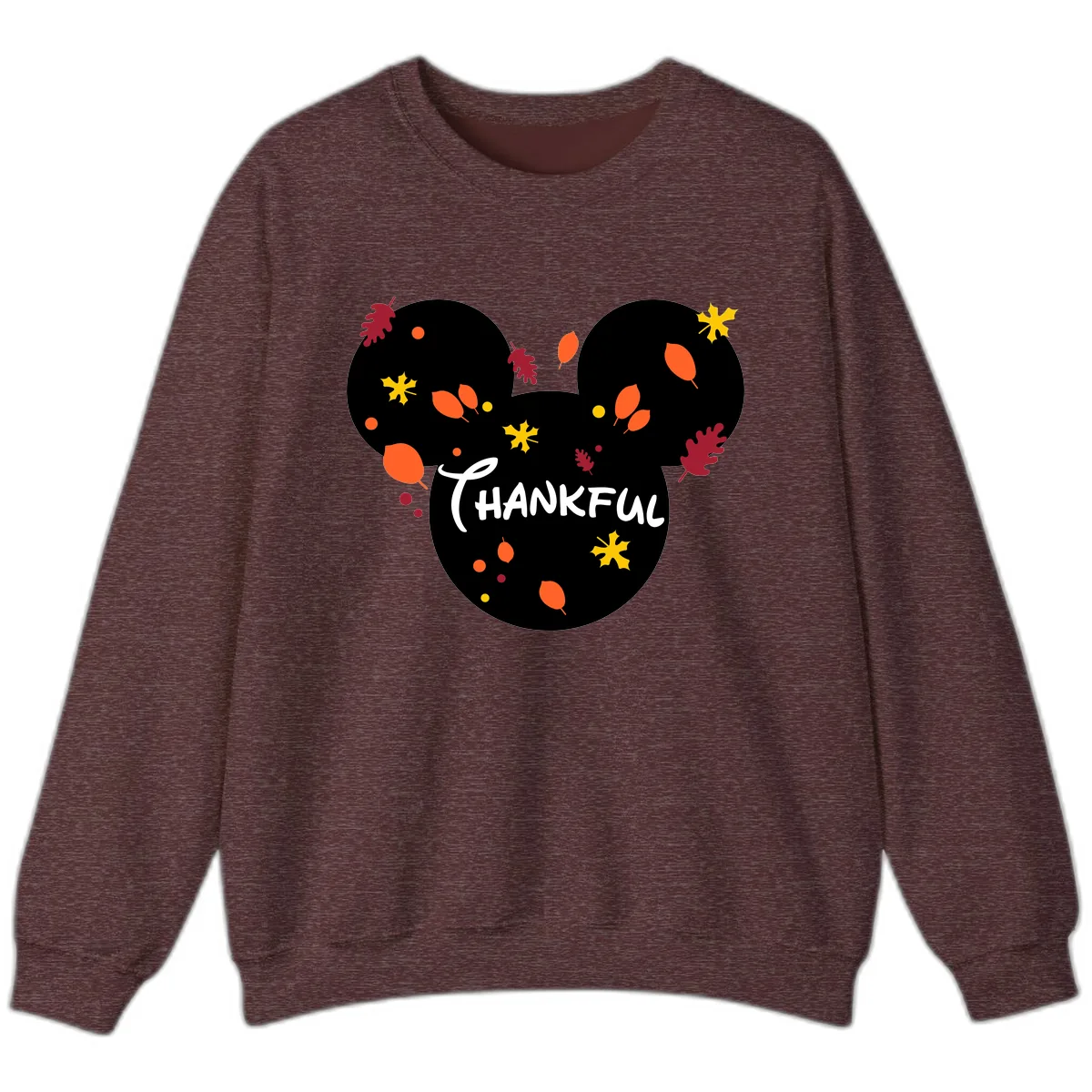 Mickey Ears Thankful Leaves Sweatshirt in Heather Sport Dark Maroon