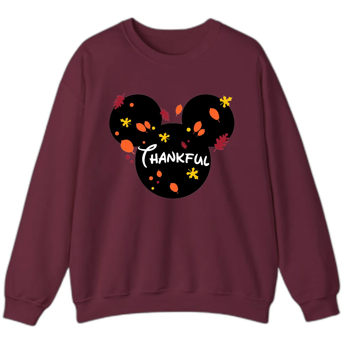 Mickey Ears Thankful Leaves Sweatshirt in Maroon