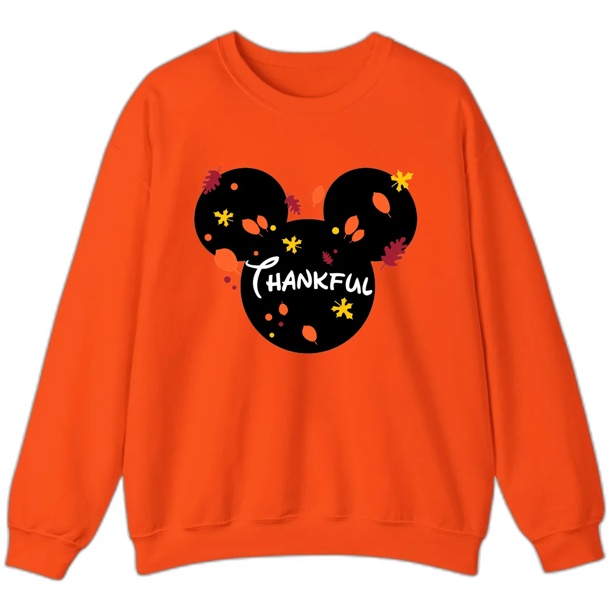 Mickey Ears Thankful Leaves Sweatshirt in Orange