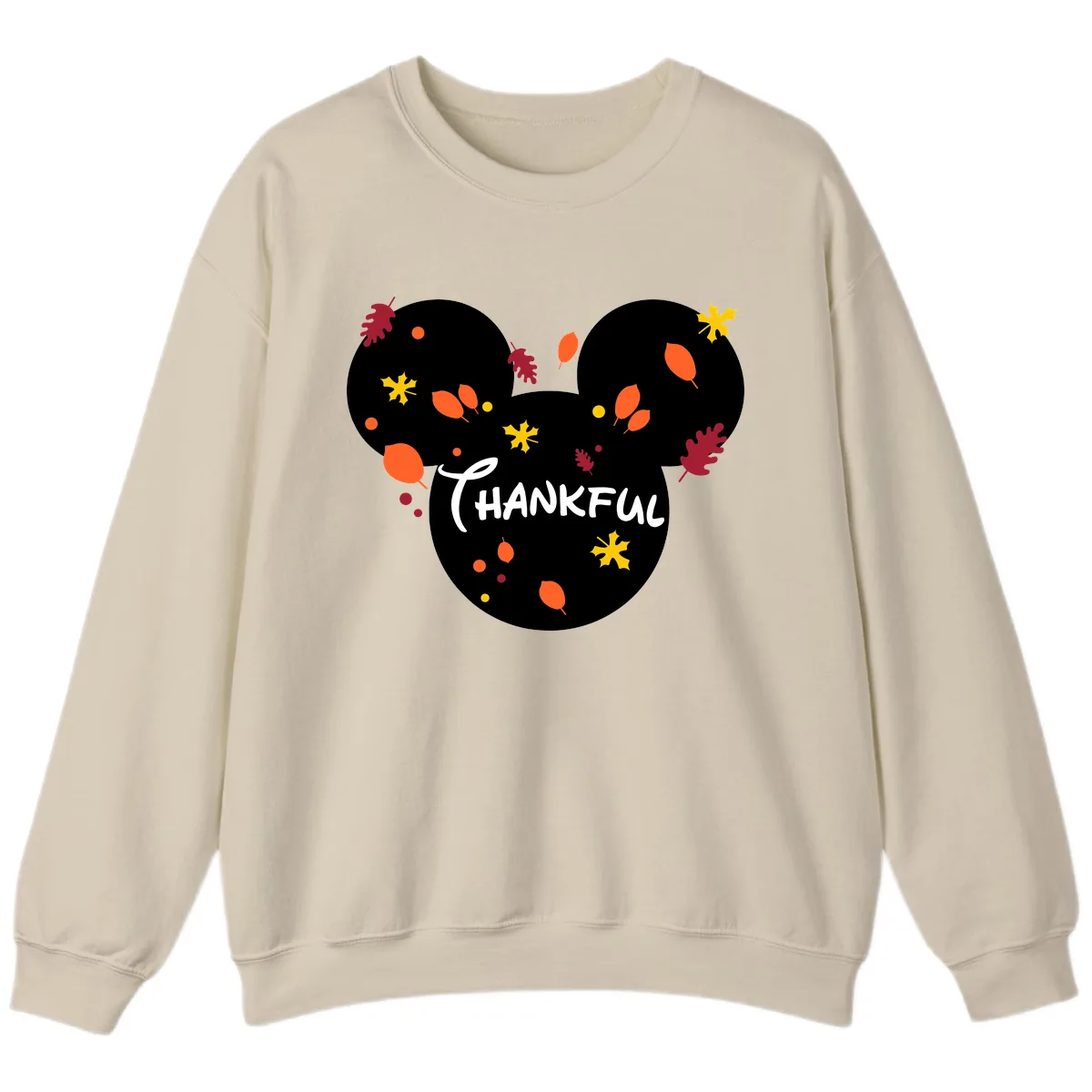 Mickey Ears Thankful Leaves Sweatshirt in Sand
