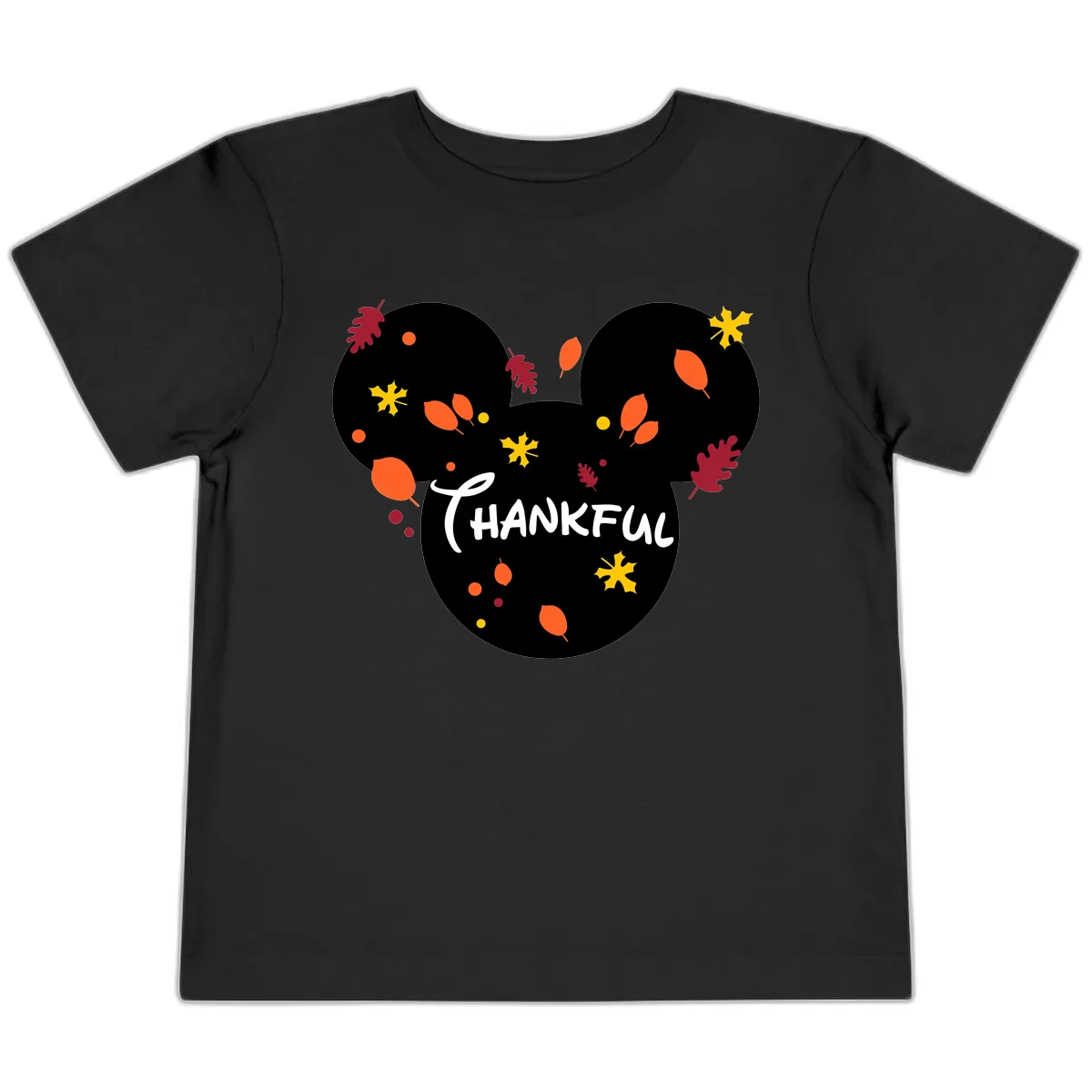 Mickey Ears Thankful Leaves Toddler T-Shirt in Black