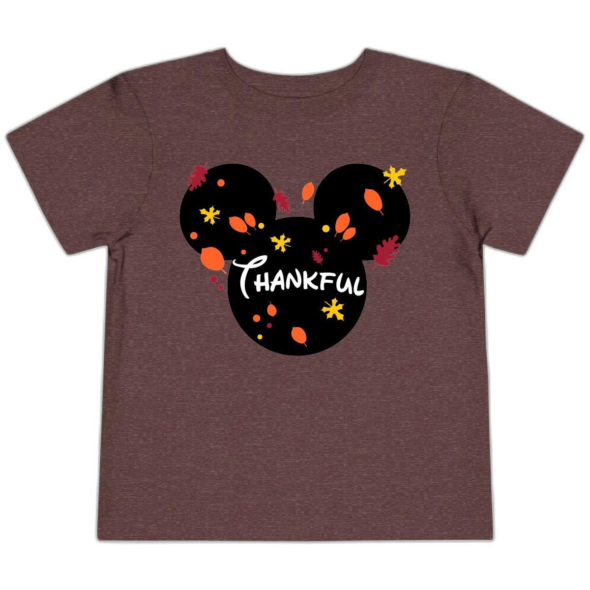Mickey Ears Thankful Leaves Toddler T-Shirt in Heather Maroon