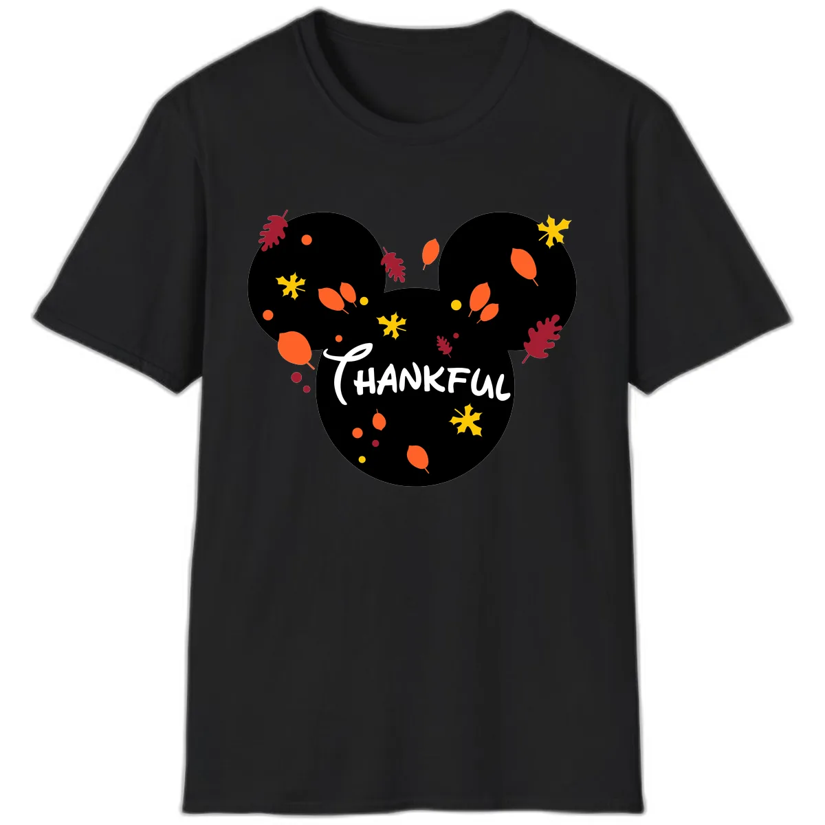 Mickey Ears Thankful Leaves T-Shirt in Black