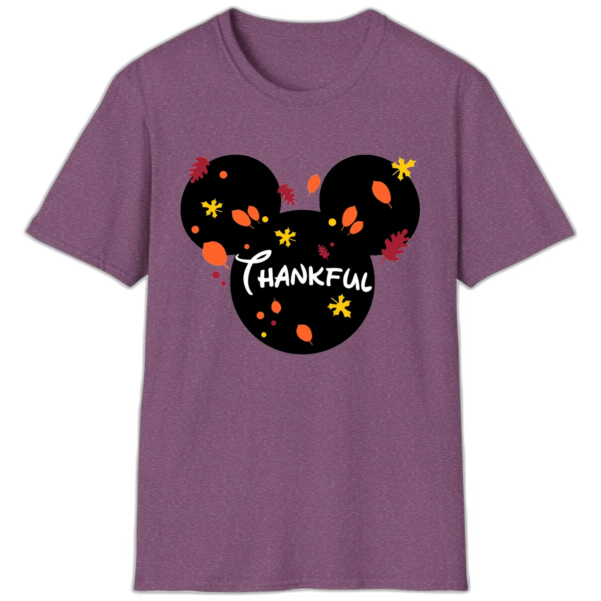 Mickey Ears Thankful Leaves T-Shirt in Heather Maroon