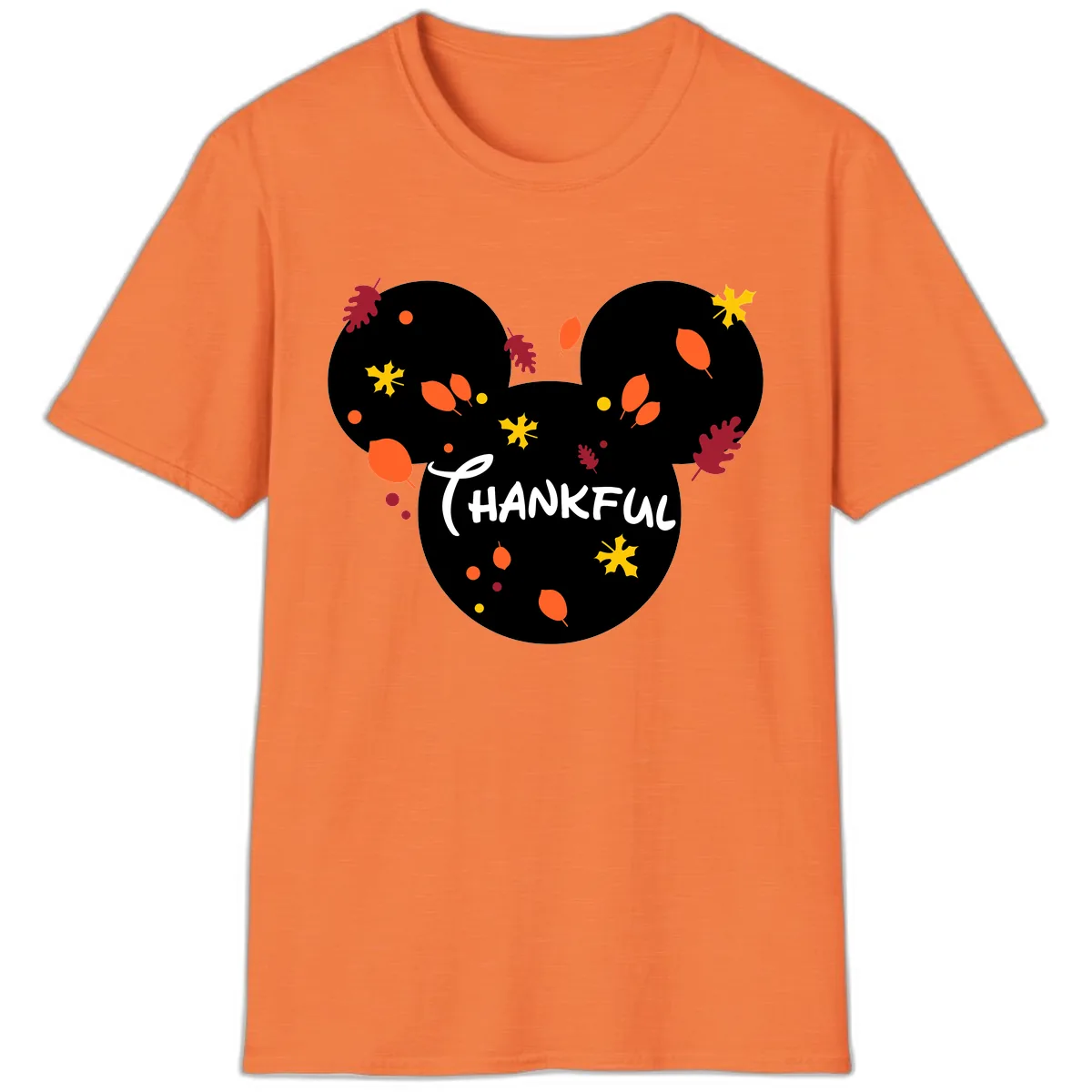 Mickey Ears Thankful Leaves T-Shirt in Heather Orange