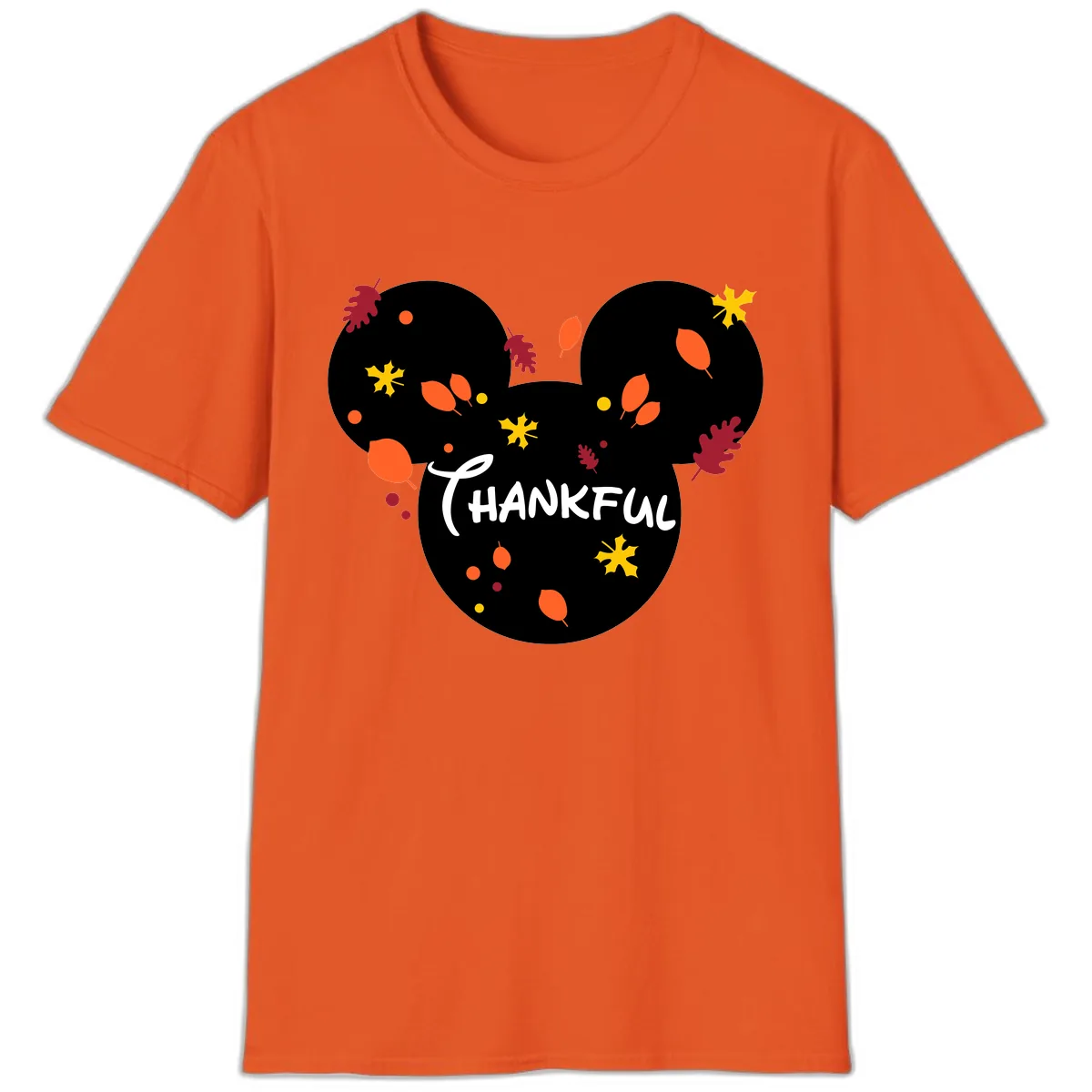 Mickey Ears Thankful Leaves T-Shirt in Orange