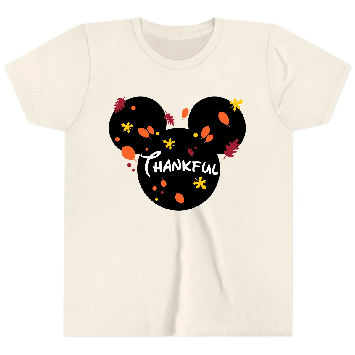Mickey Ears Thankful Leaves Youth T-Shirt in Natural