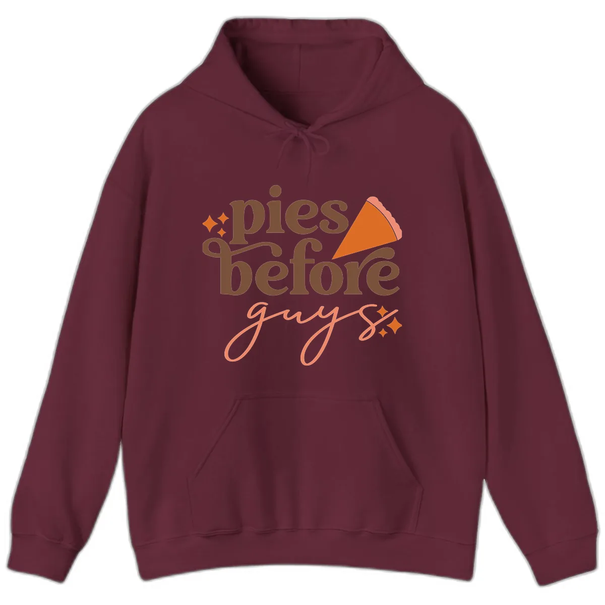 Pies Before Guys Thanksgiving Typography Hoodie in Maroon