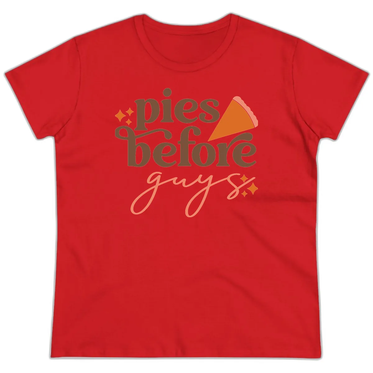 Pies Before Guys Thanksgiving Typography Ladies Tee in Red