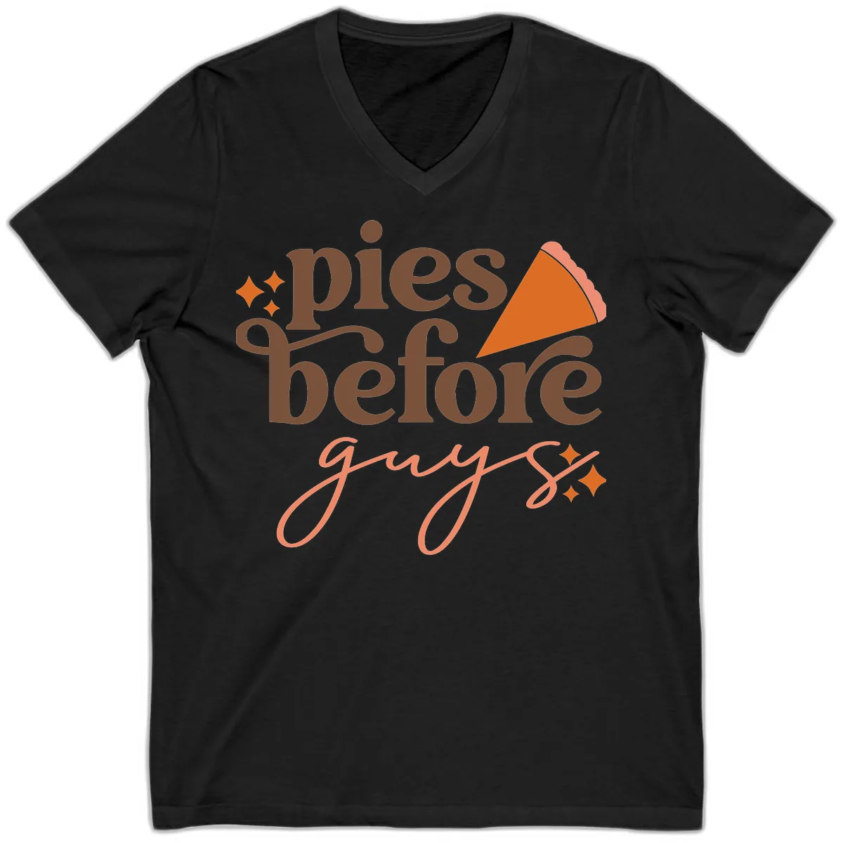 Pies Before Guys Thanksgiving Typography V-Neck in Black