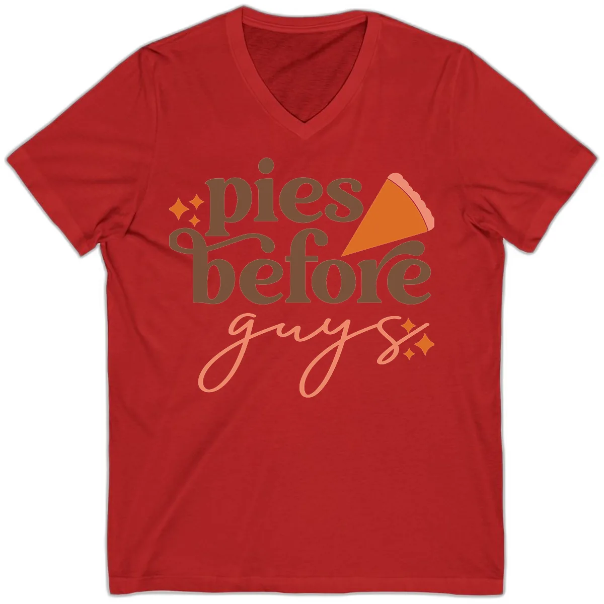Pies Before Guys Thanksgiving Typography V-Neck in Red