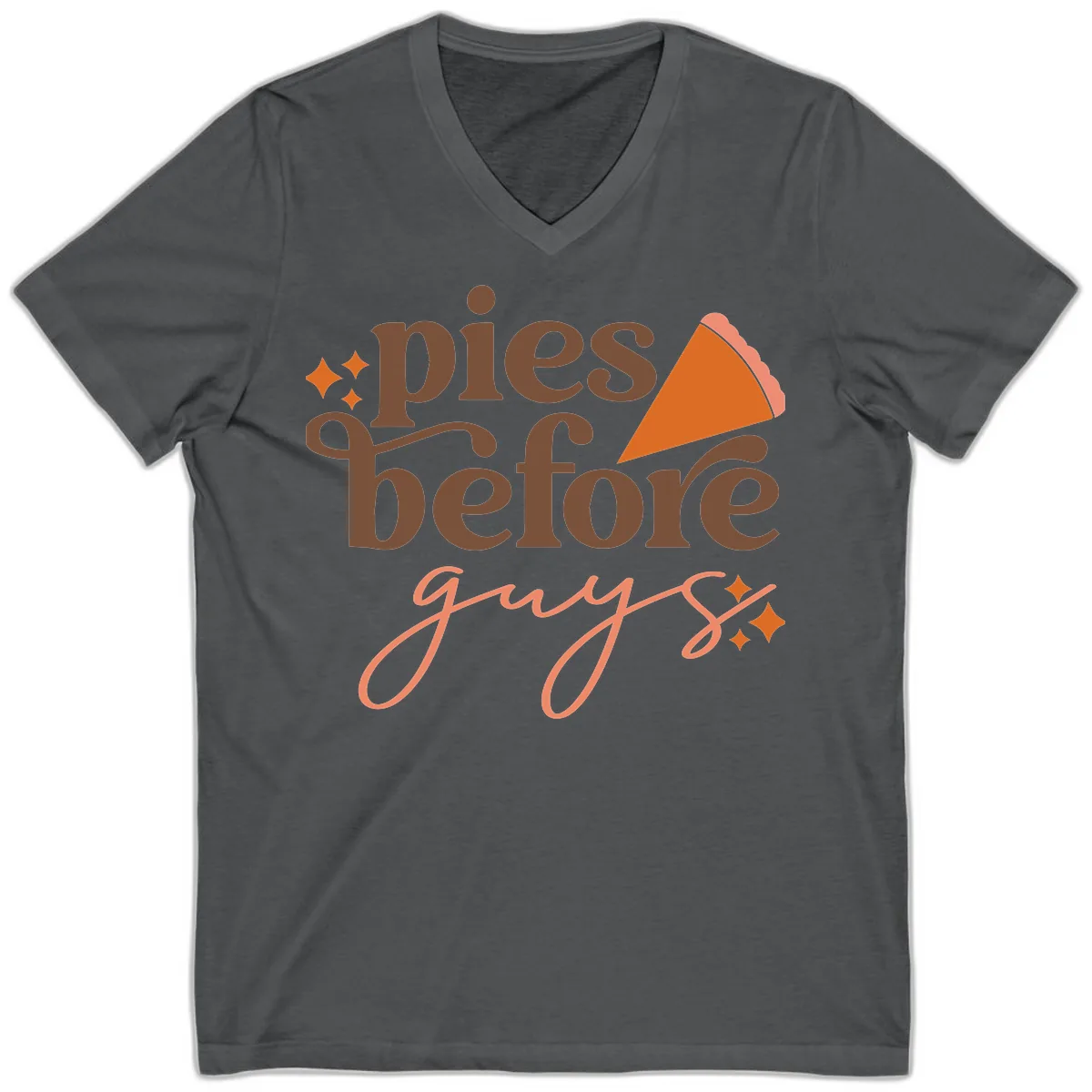 Pies Before Guys Thanksgiving Typography V-Neck in Asphalt