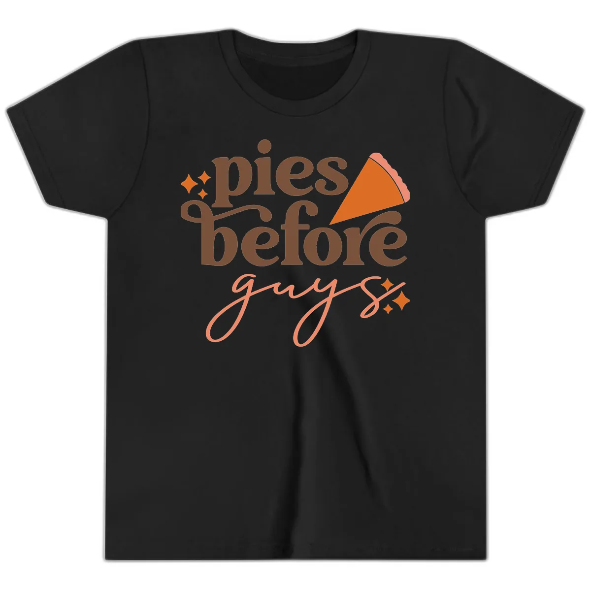 Pies Before Guys Thanksgiving Typography Youth T-Shirt in Black