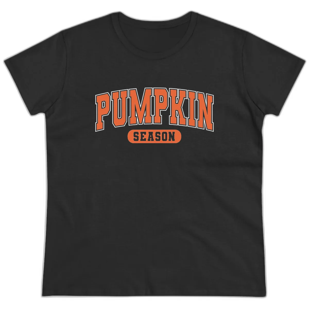 Pumpkin Season Fall Varsity Ladies Tee in Black