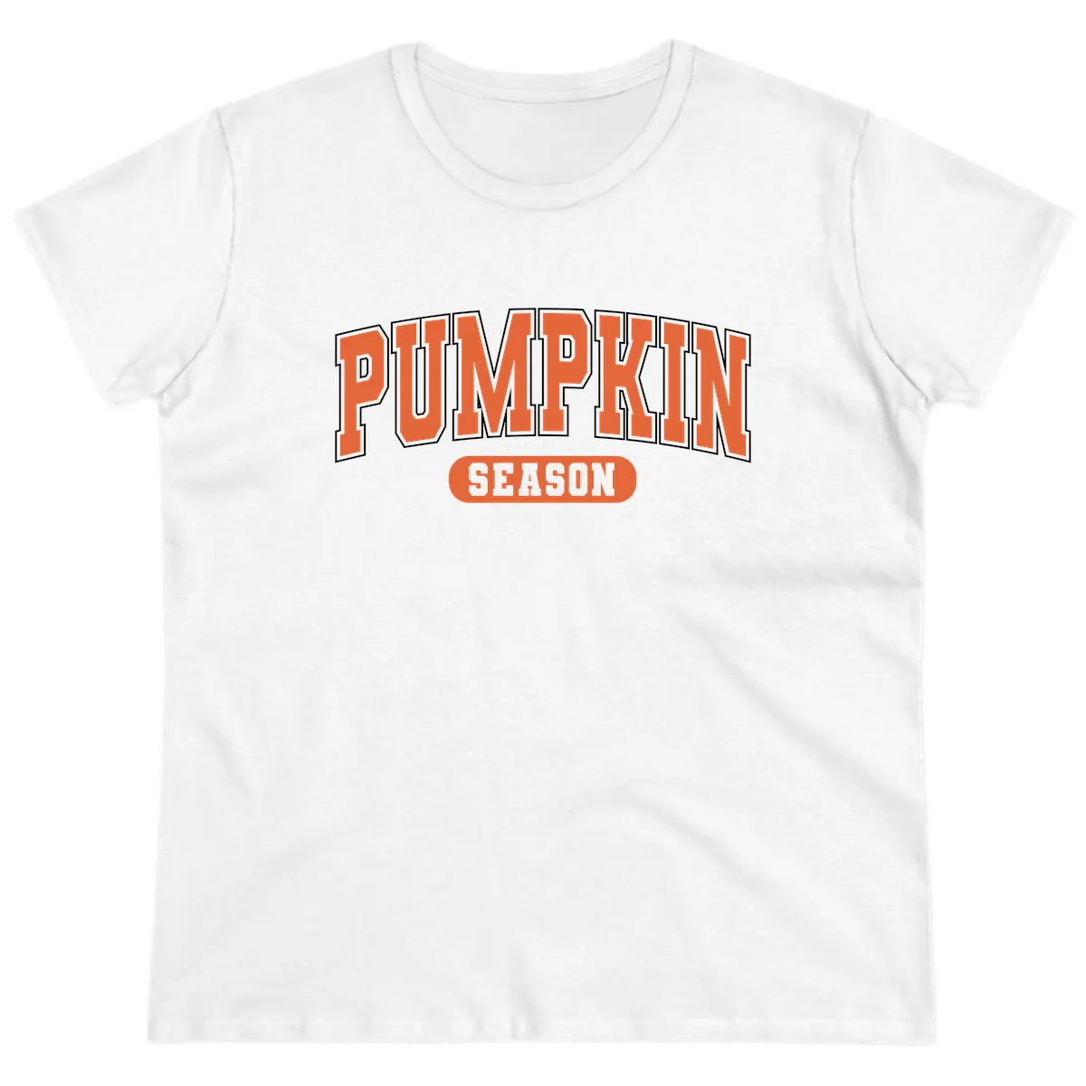Pumpkin Season Fall Varsity Ladies Tee in White
