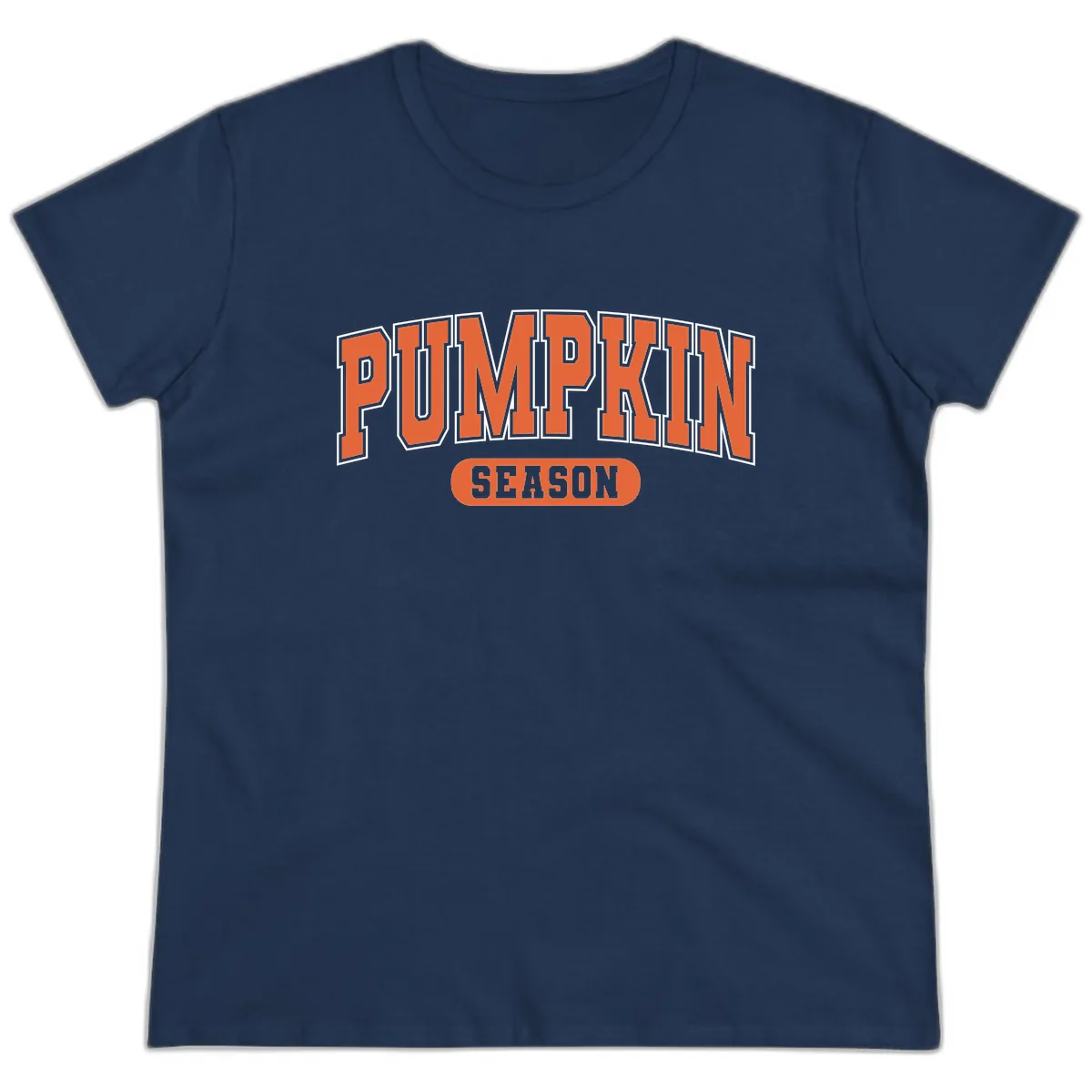 Pumpkin Season Fall Varsity Ladies Tee in Navy