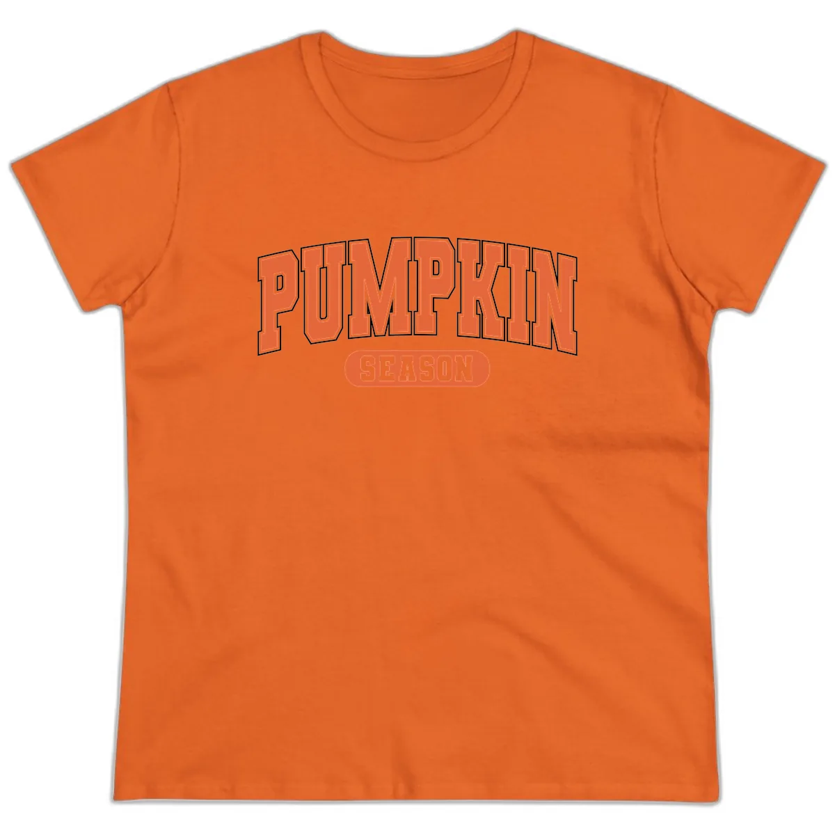 Pumpkin Season Fall Varsity Ladies Tee in Orange