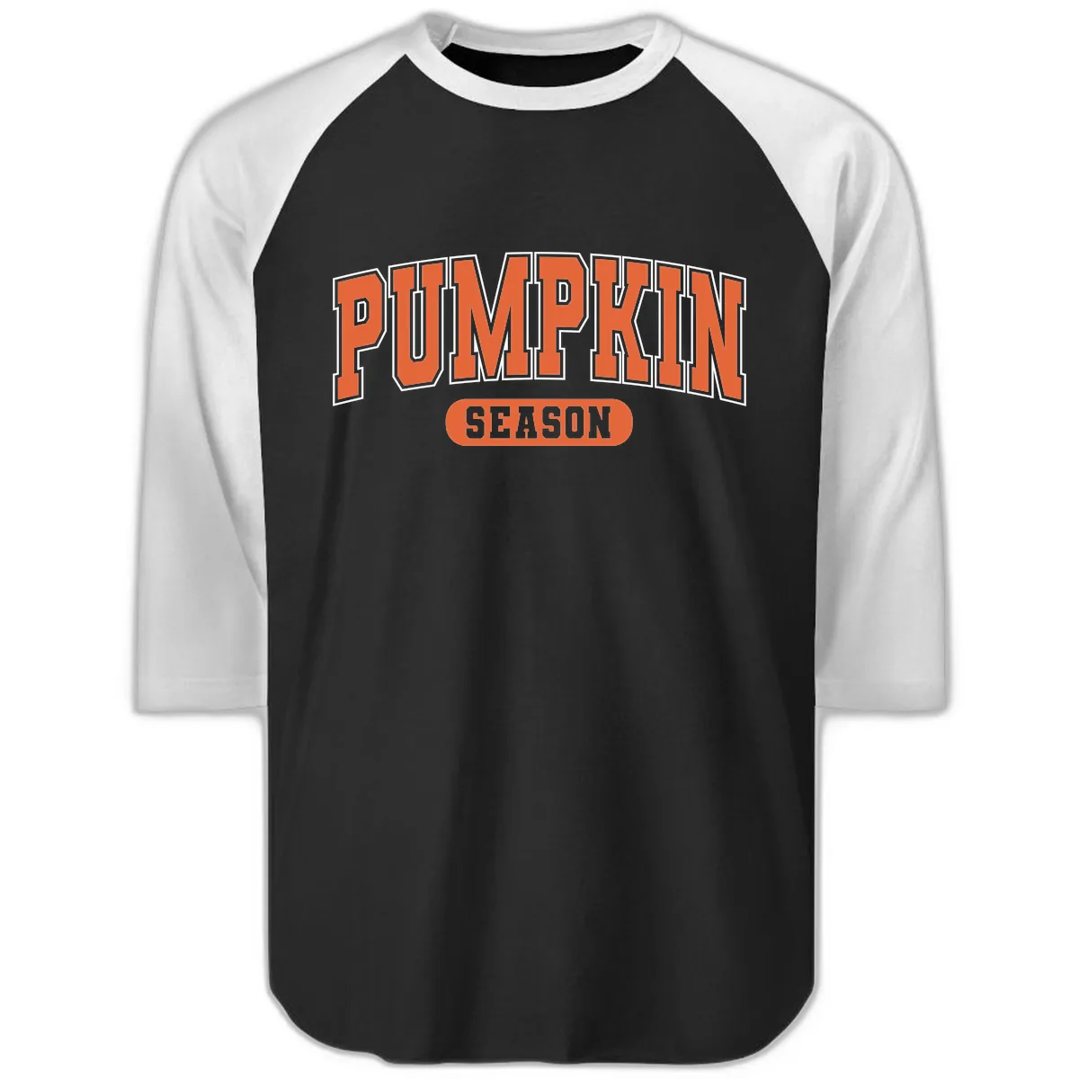 Pumpkin Season Fall Varsity Raglan 3/4 in Black White