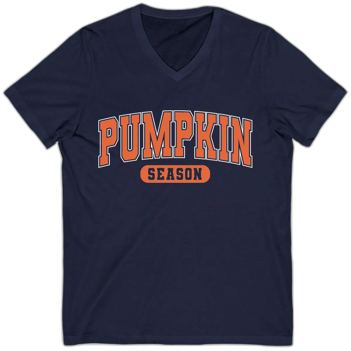Pumpkin Season Fall Varsity V-Neck in Navy