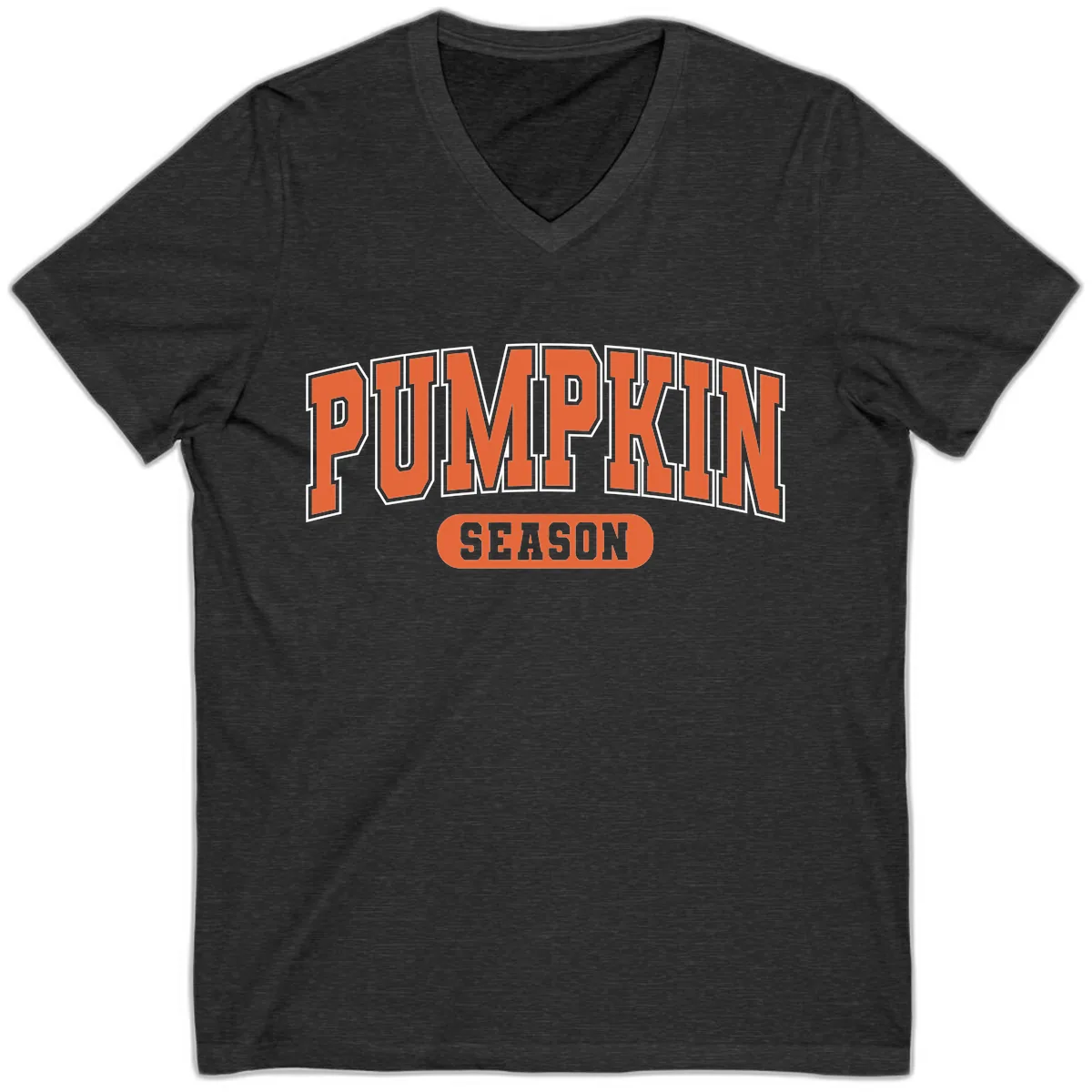 Pumpkin Season Fall Varsity V-Neck in Dark Grey Heather