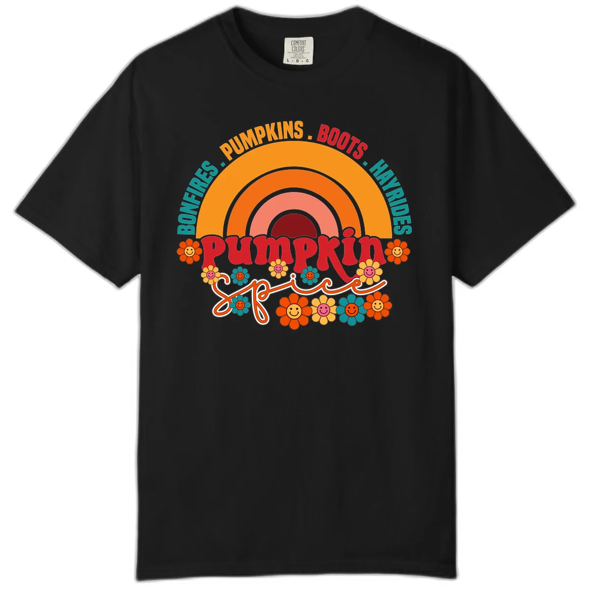 Retro Pumpkin Spice Rainbow Comfort Color in Black