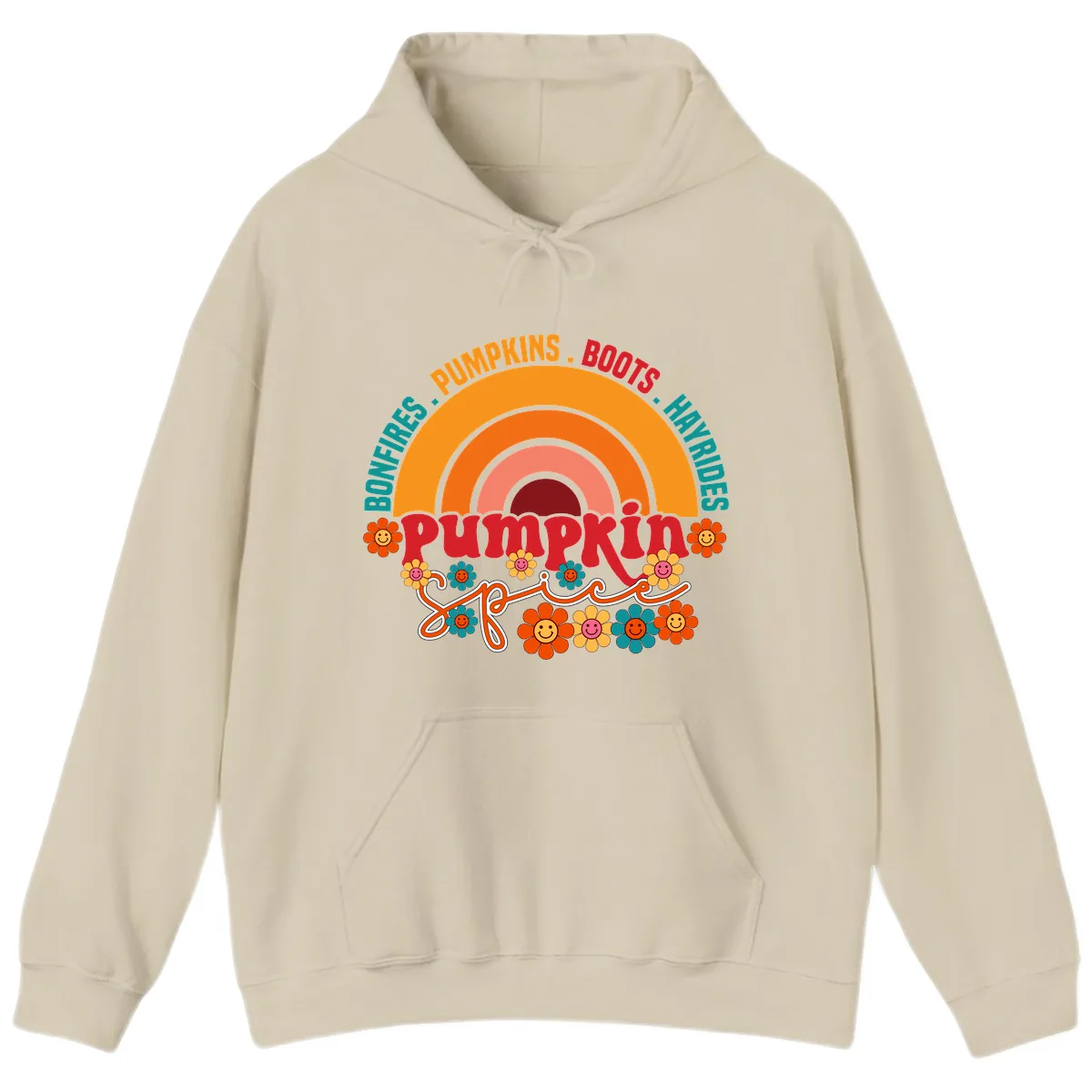 Retro Pumpkin Spice Rainbow Hoodie in Sand