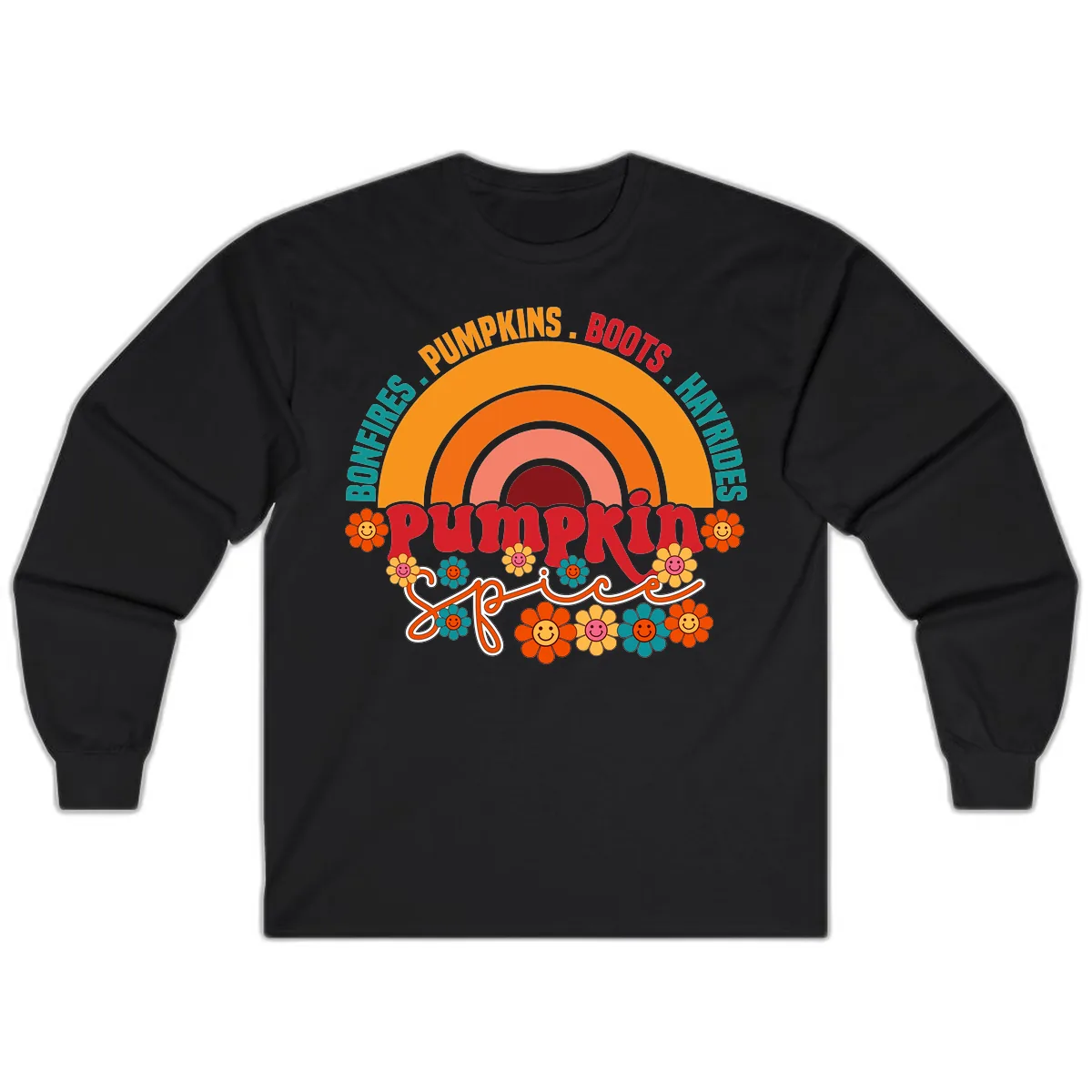 Retro Pumpkin Spice Rainbow Long Sleeve in Black