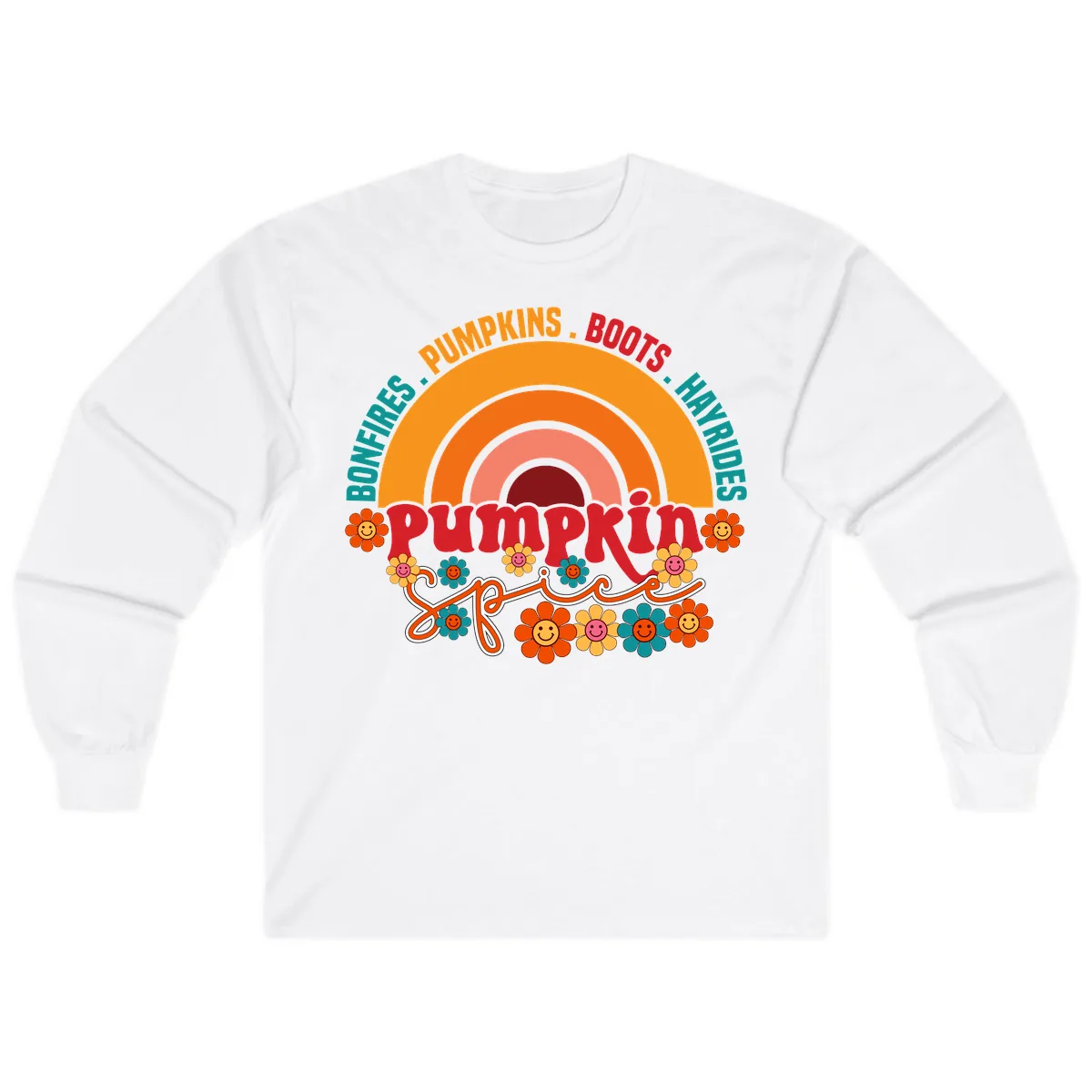 Retro Pumpkin Spice Rainbow Long Sleeve in White