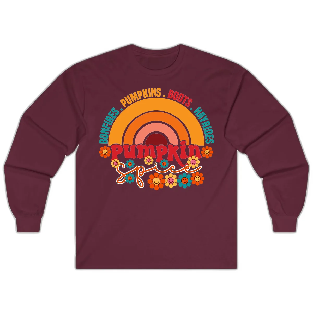 Retro Pumpkin Spice Rainbow Long Sleeve in Maroon