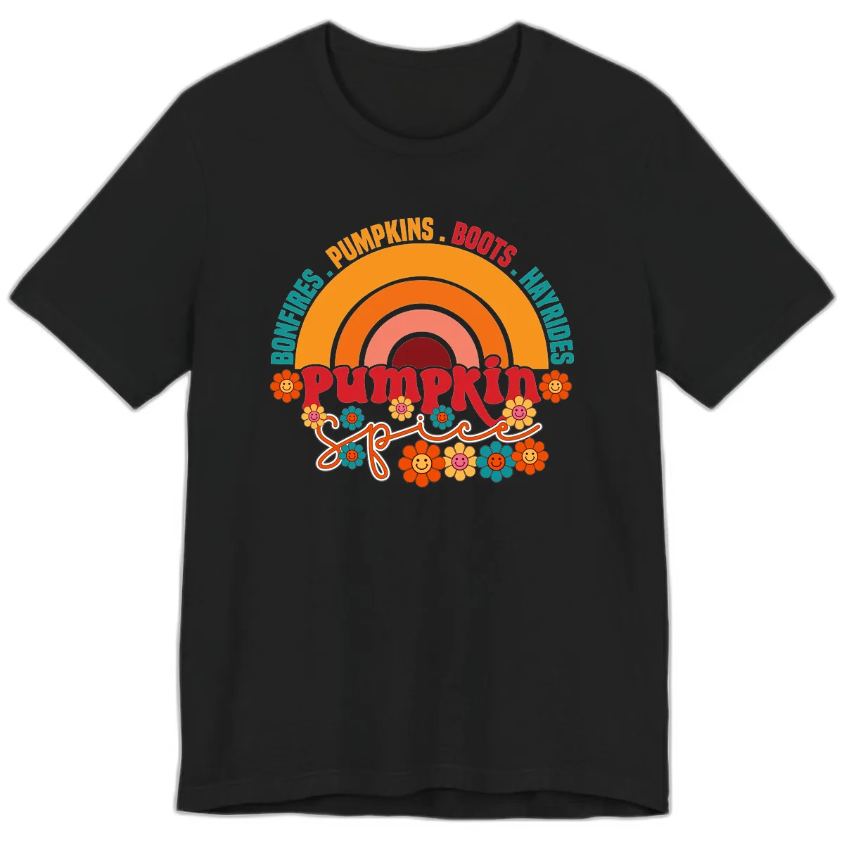 Retro Pumpkin Spice Rainbow Premium T-Shirt in Black