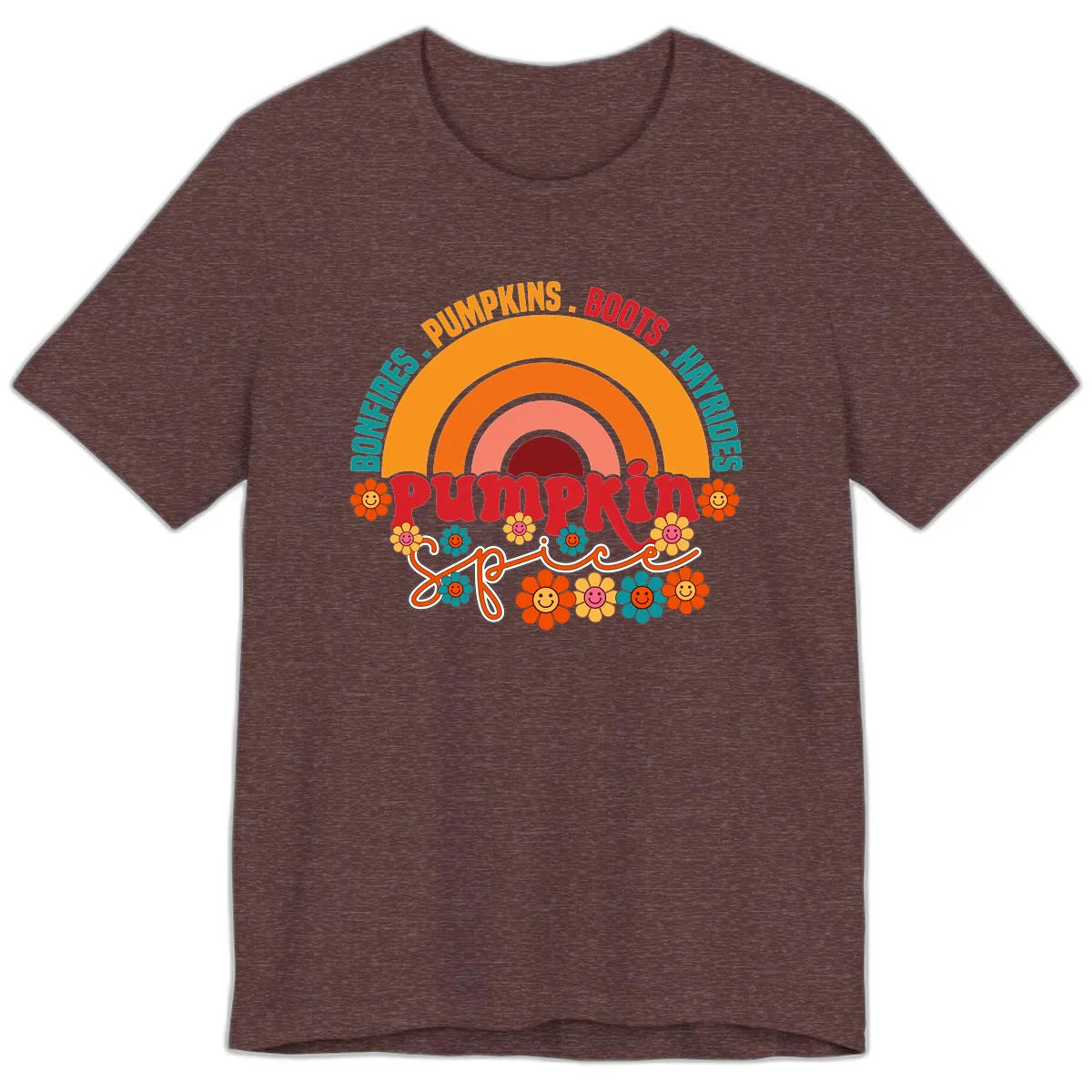 Retro Pumpkin Spice Rainbow Premium T-Shirt in Heather Maroon