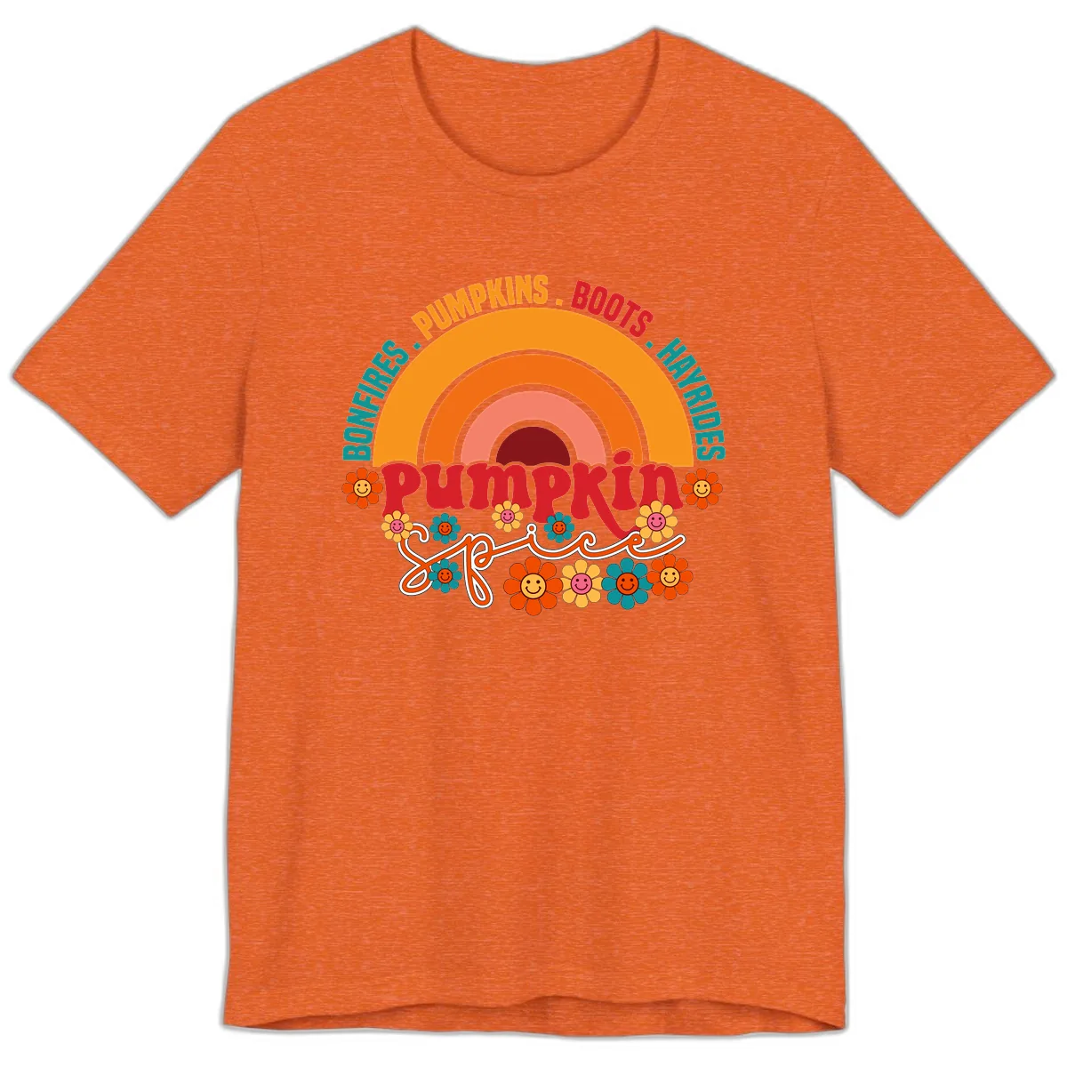 Retro Pumpkin Spice Rainbow Premium T-Shirt in Heather Orange