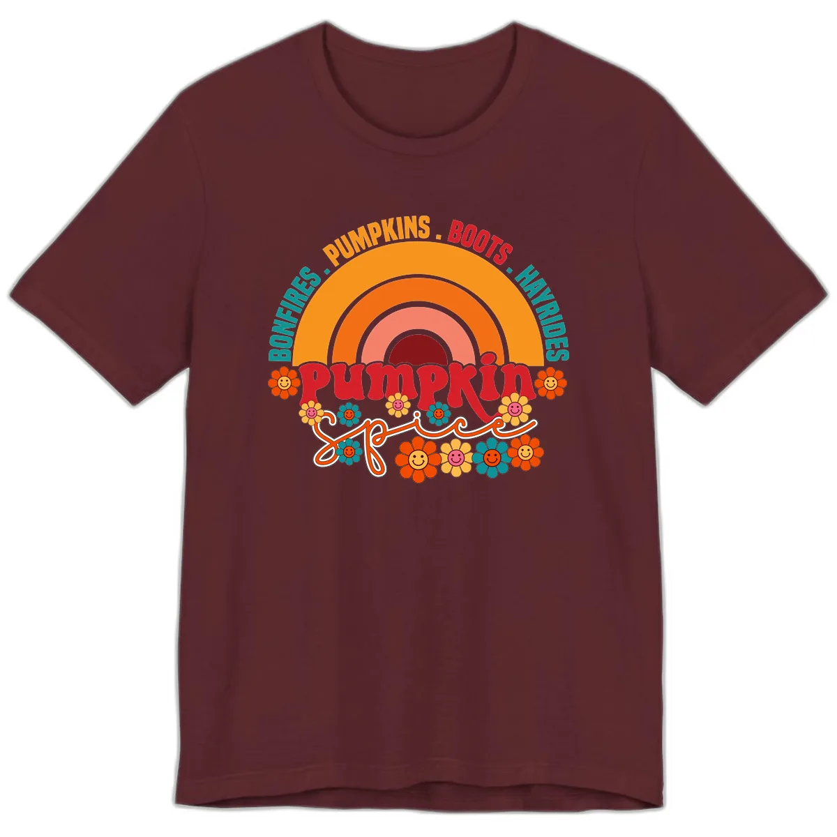 Retro Pumpkin Spice Rainbow Premium T-Shirt in Maroon