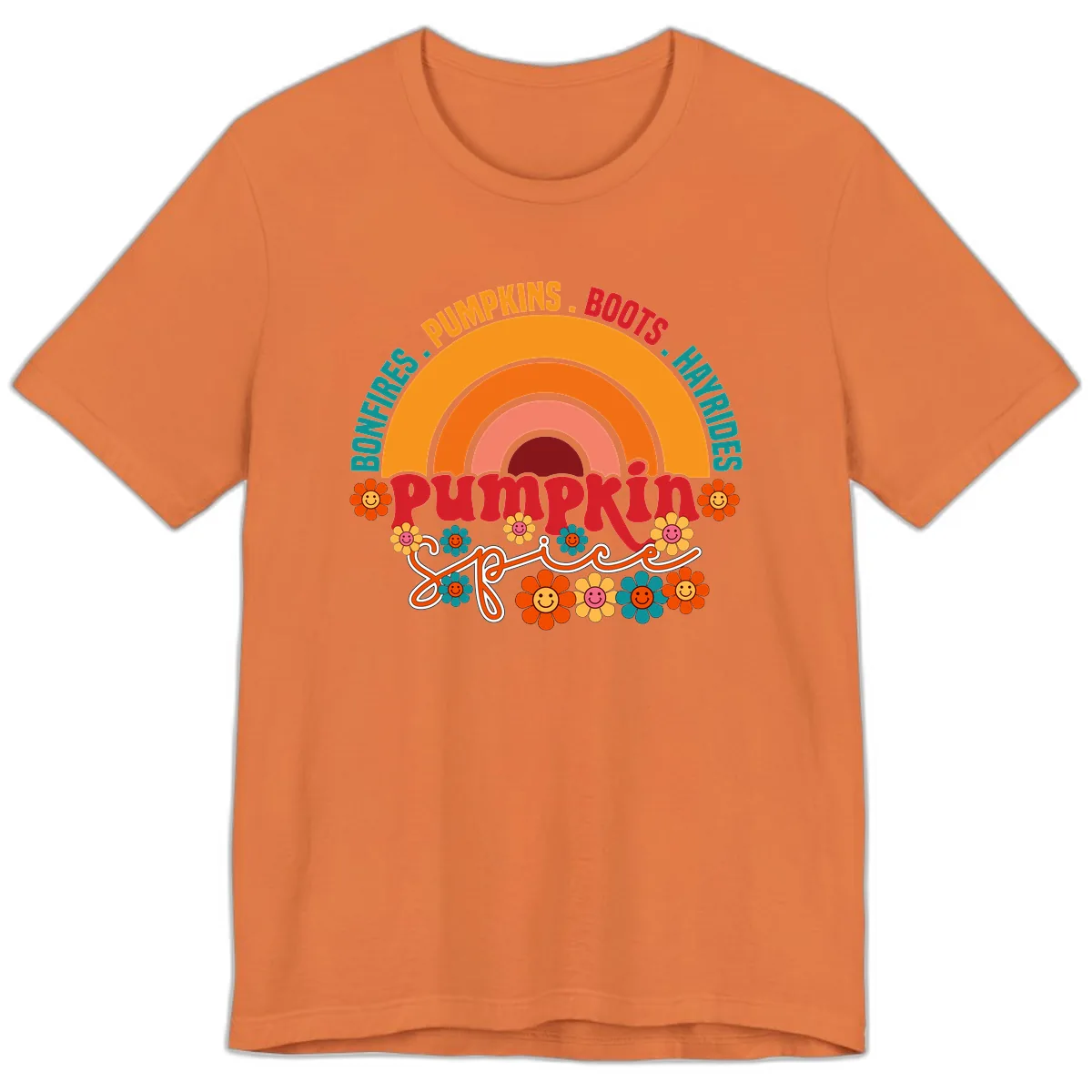 Retro Pumpkin Spice Rainbow Premium T-Shirt in Burnt Orange