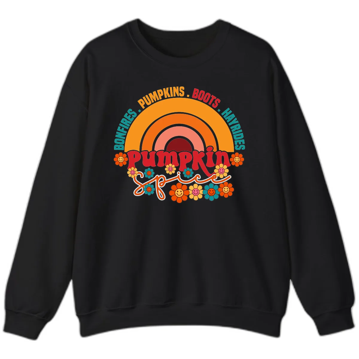 Retro Pumpkin Spice Rainbow Sweatshirt in Black
