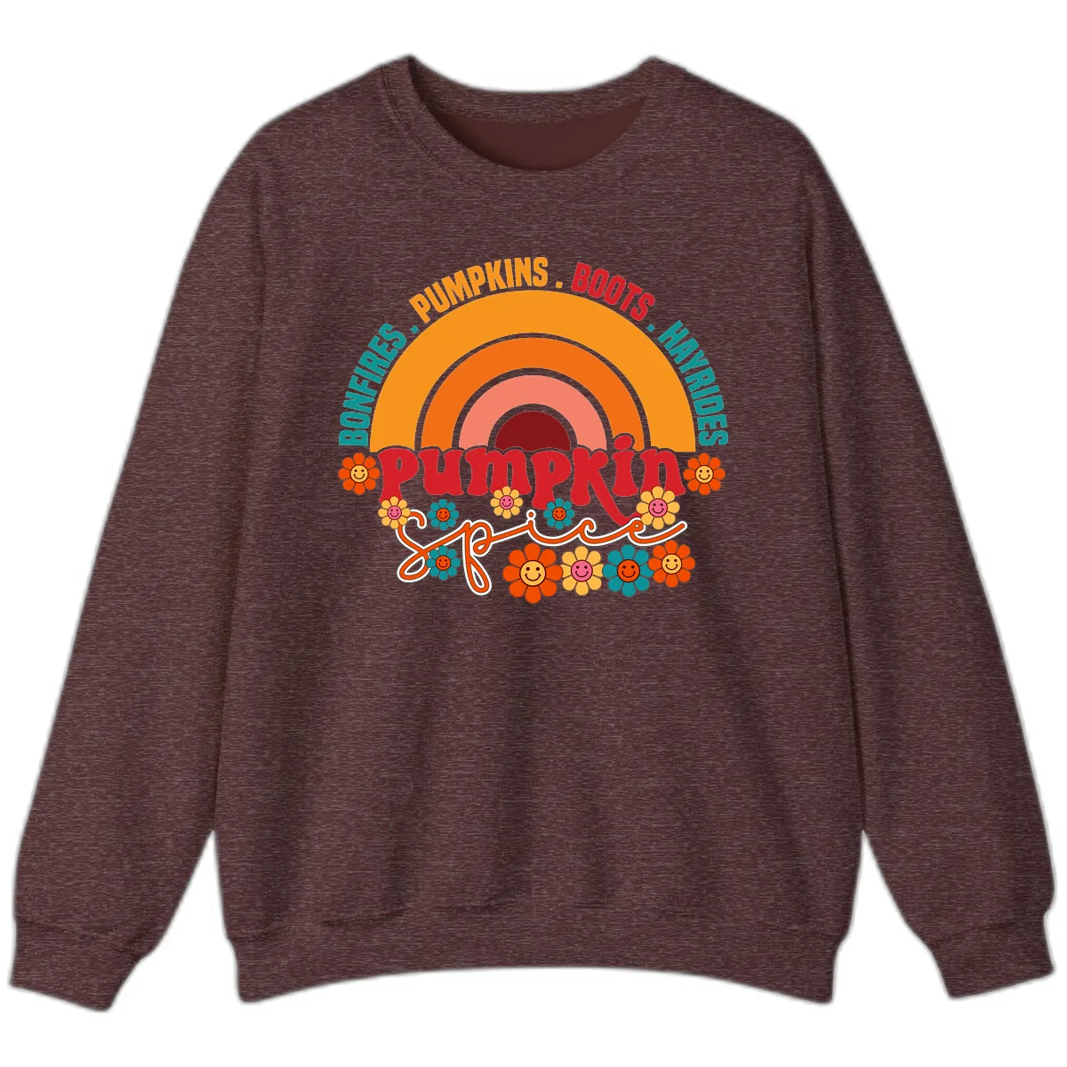 Retro Pumpkin Spice Rainbow Sweatshirt in Heather Sport Dark Maroon