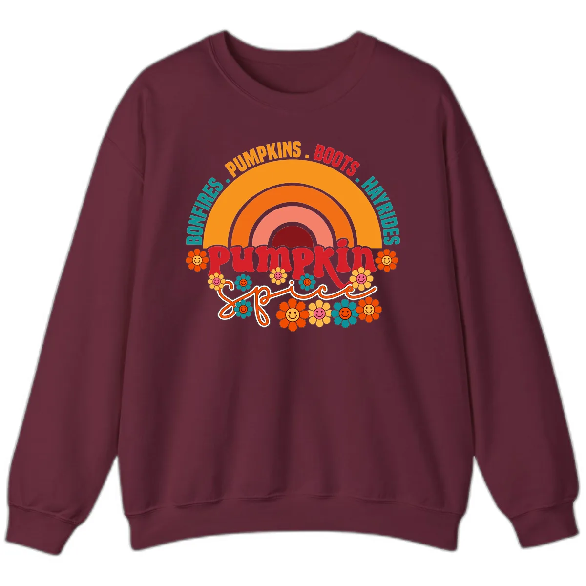 Retro Pumpkin Spice Rainbow Sweatshirt in Maroon