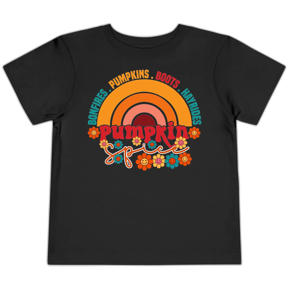 Retro Pumpkin Spice Rainbow Toddler T-Shirt in Black