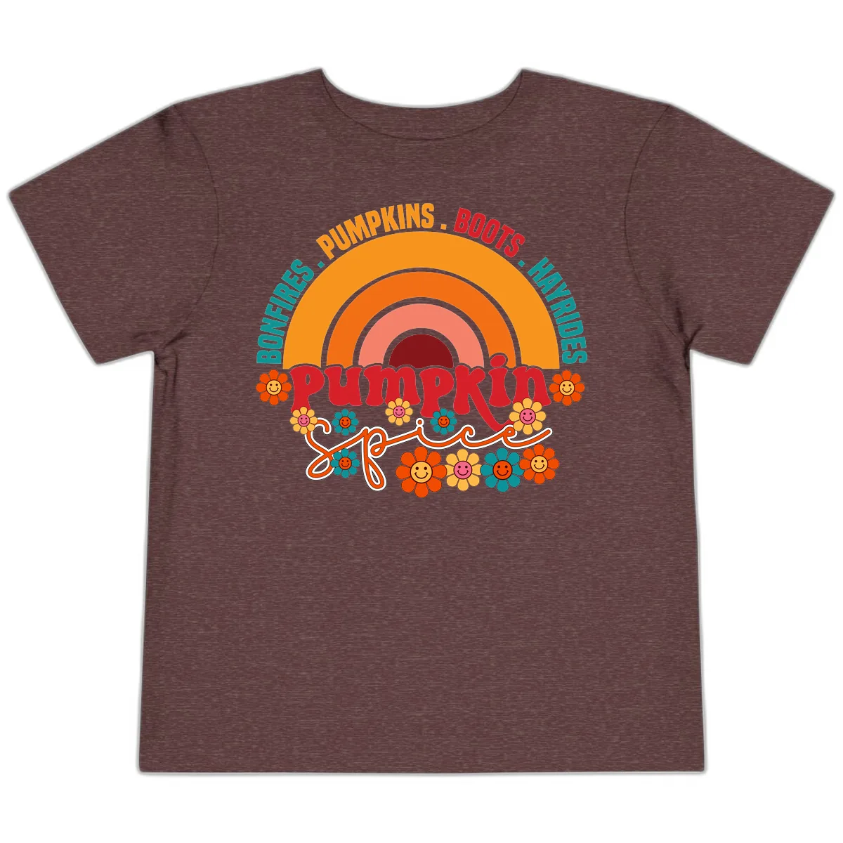 Retro Pumpkin Spice Rainbow Toddler T-Shirt in Heather Maroon