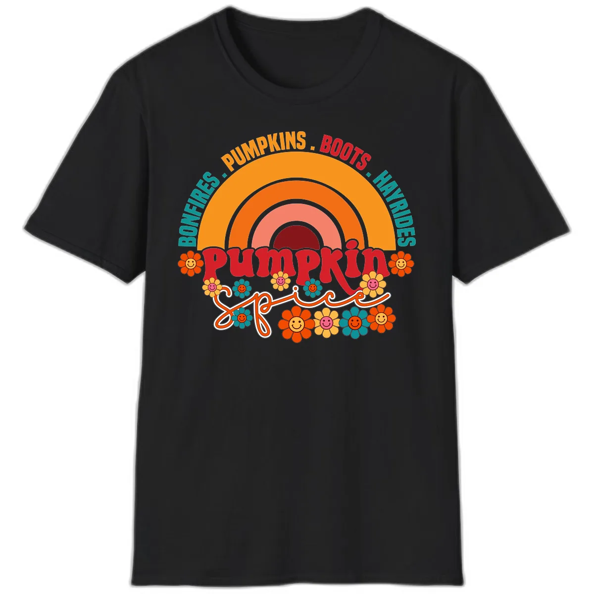 Retro Pumpkin Spice Rainbow T-Shirt in Black