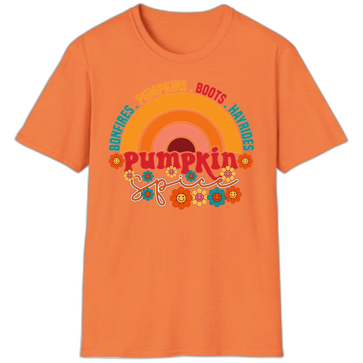 Retro Pumpkin Spice Rainbow T-Shirt in Heather Orange