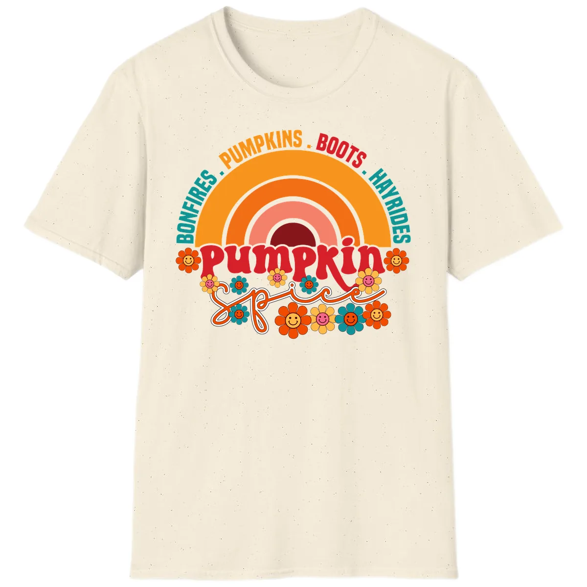 Retro Pumpkin Spice Rainbow T-Shirt in Natural