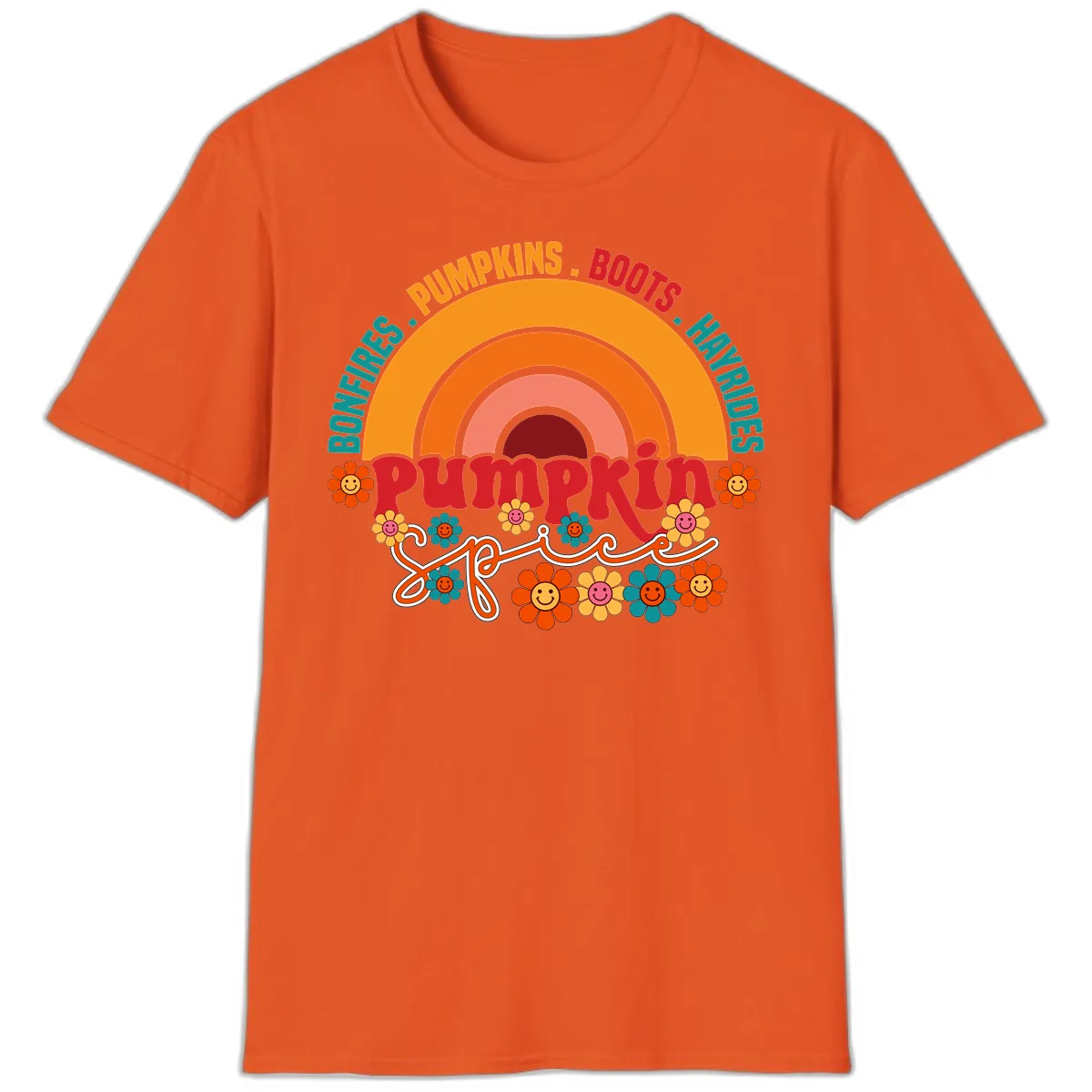 Retro Pumpkin Spice Rainbow T-Shirt in Orange