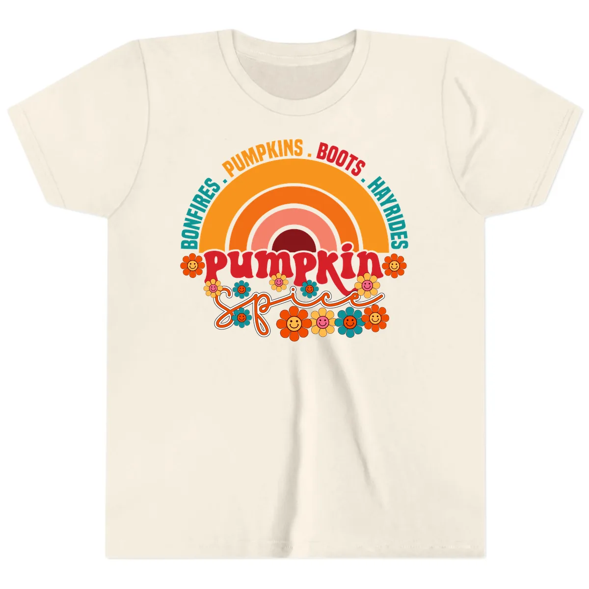 Retro Pumpkin Spice Rainbow Youth T-Shirt in Natural
