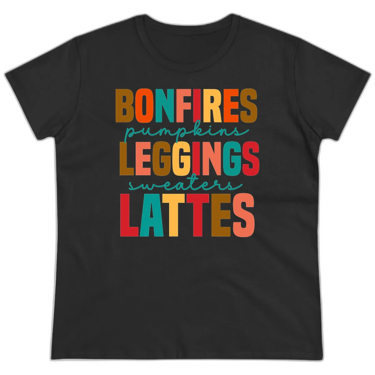 Fall Vibes Typography Ladies Tee in Black