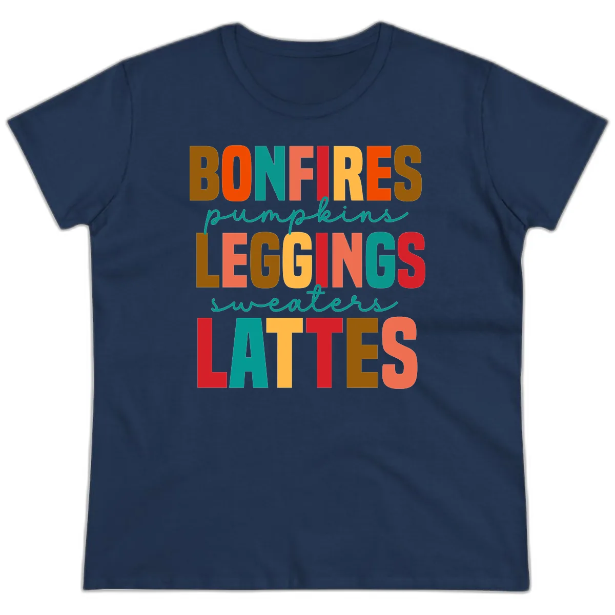 Fall Vibes Typography Ladies Tee in Navy
