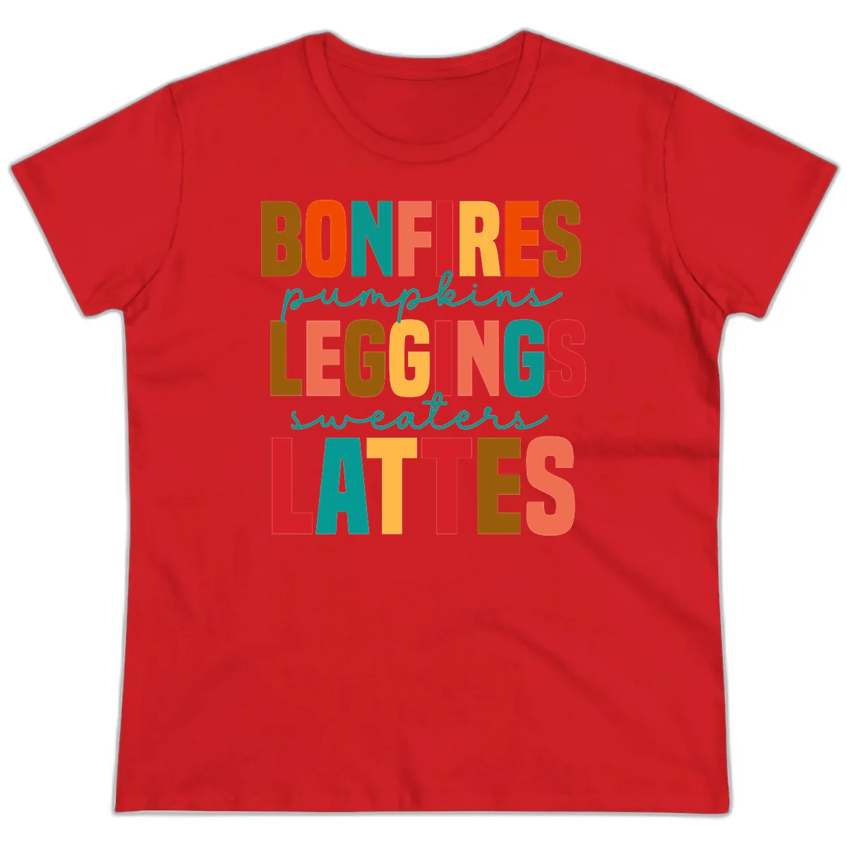 Fall Vibes Typography Ladies Tee in Red