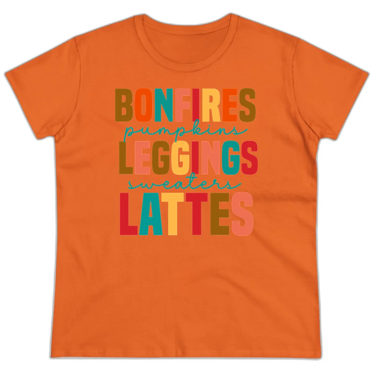 Fall Vibes Typography Ladies Tee in Orange