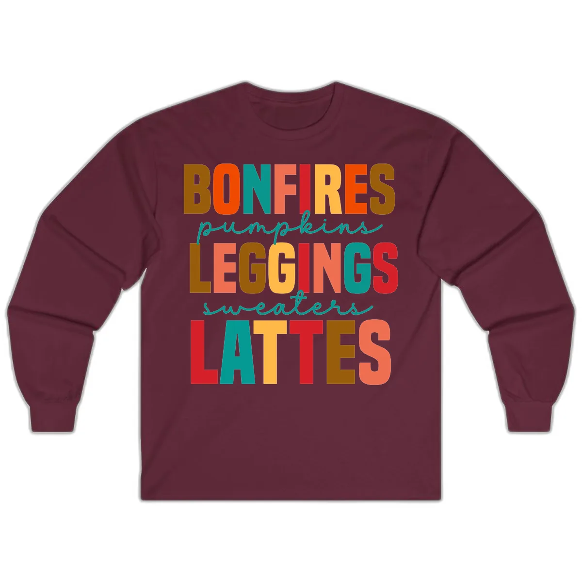 Fall Vibes Typography Long Sleeve in Maroon